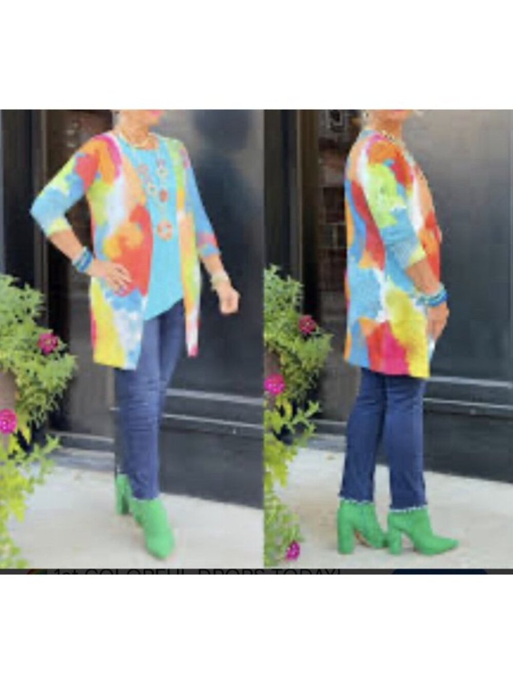 Ethyl Paint Splatter Cardigan Women’s S/M Multicolor Open Front Knit 3/4 Sleeve - Picture 2 of 10